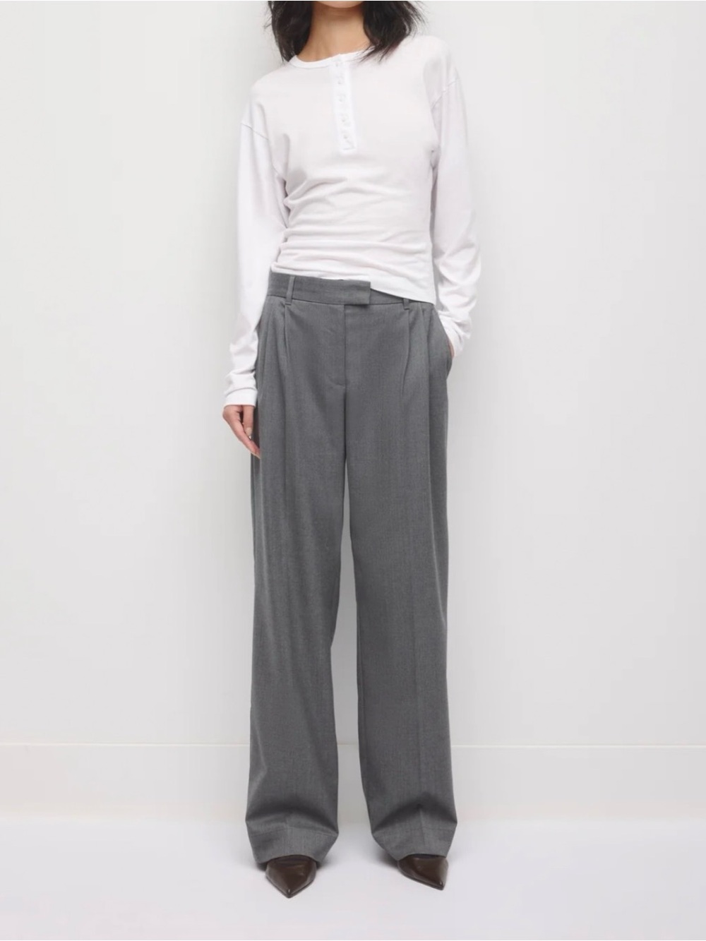 NWT - Kotn Wide-Leg Pleated Trousers in Gray
